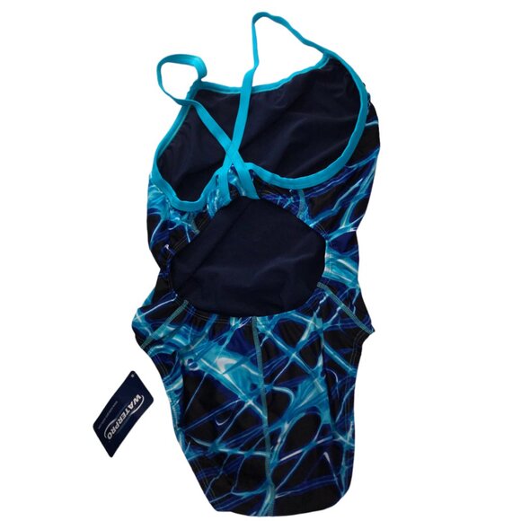 New NWT Women's Swimsuit WATERPRO Size 38 Lightning Blue Thin Strap One Piece - Picture 2 of 9